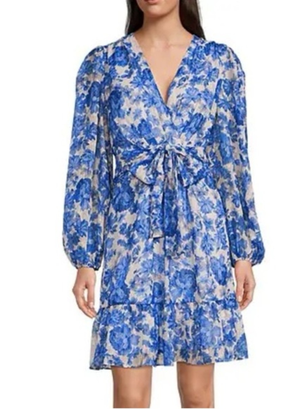 Alex MarieNWOT Simone Cobalt  Blue Floral Tiered Long Sleeve Dress Size 6